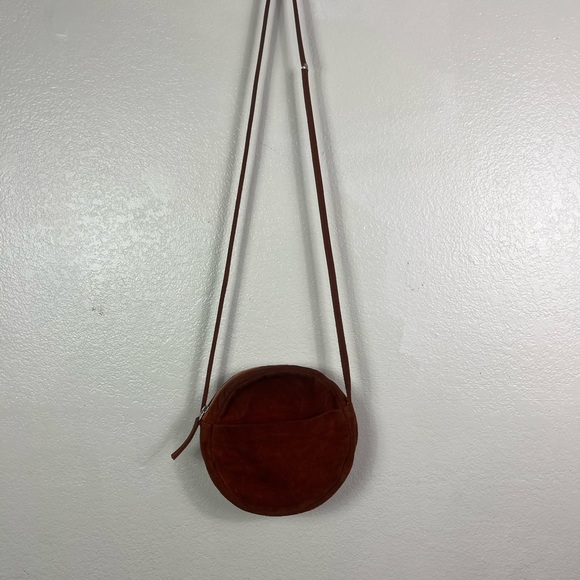 Baggu Natural Milled Leather Circle Round Long Shoulder Crossbody Bag purse - Picture 1 of 14